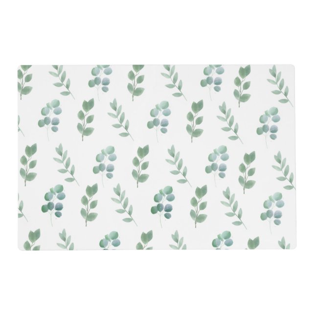 Watercolor Green Leaf Pattern – Elegant Botanical  Placemat (Front)