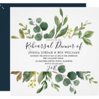 Watercolor Green Leaf Rehearsal Dinner Invitation