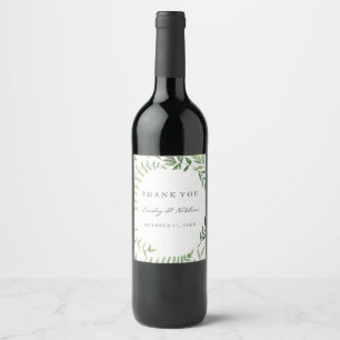 Watercolor Green Leaf Thank You Wedding Wine Label