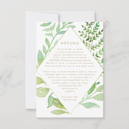 Watercolor Green Leaf Wedding Enclosure Card