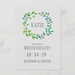 Watercolor Green Leaf Wreath Bridesmaid Invitation