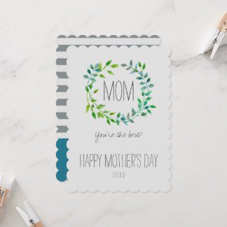 Watercolor Green Leaf Wreath | Mother's Day Card