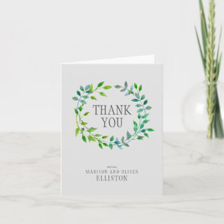 Watercolor Green Leaf Wreath | Thank You Card
