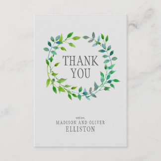 Watercolor Green Leaf Wreath | Thank You Card