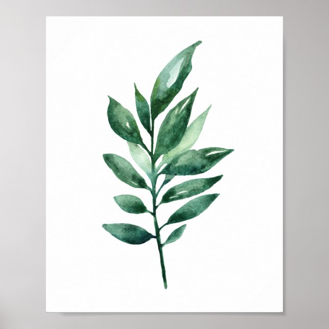 Watercolor green leaves. Botanical art. Garden Poster (Front)