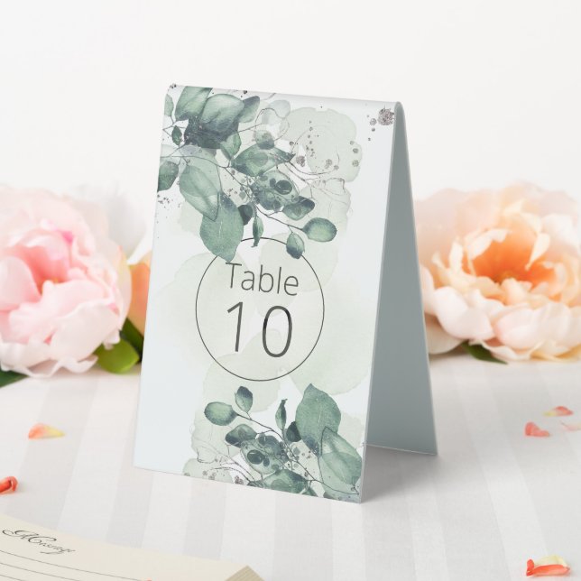 Watercolor Green Leaves Botanical Wedding Table Tent (In SItu (Wedding))