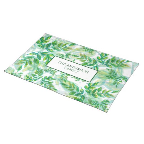 Watercolor Green Leaves Cloth Placemat