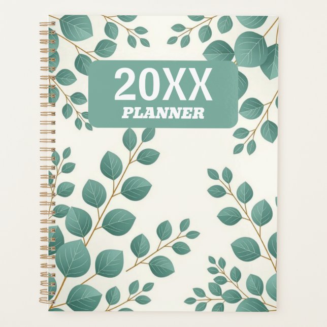 Watercolor Green Leaves Custom Planner (Front)