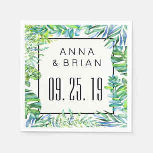 Watercolor Green Leaves Custom Wedding or Party Napkins
