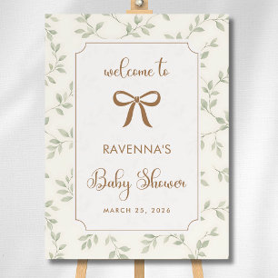 Watercolor Green Leaves Frame Gold Bow Welcome Foam Board