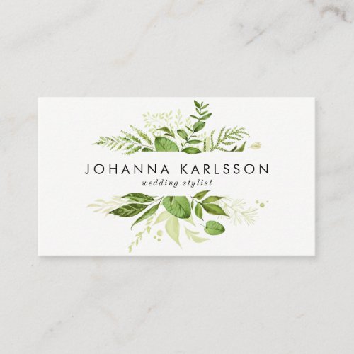 Watercolor Green Leaves Frame Modern Business Card