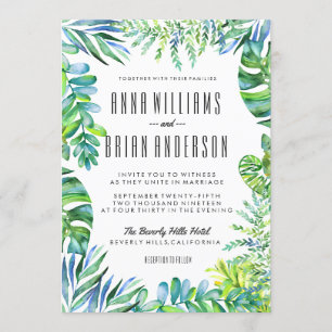 Watercolor Green Leaves Greenery Wedding Invite