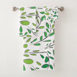 Watercolor Green Leaves Nature Pattern Bath Towel Set
