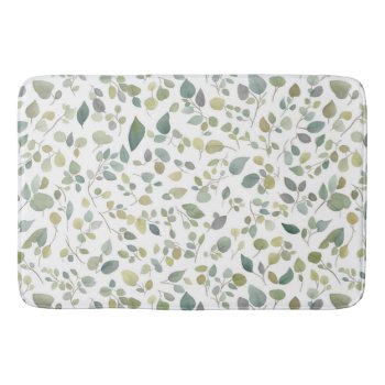 Watercolor Green Leaves Pattern Bath Mat by inspirationzstore at Zazzle