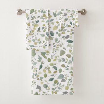 Watercolor Green Leaves Pattern Bath Towel Set by inspirationzstore at Zazzle