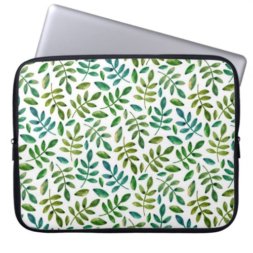 Watercolor green leaves pattern Greenery floral Laptop Sleeve