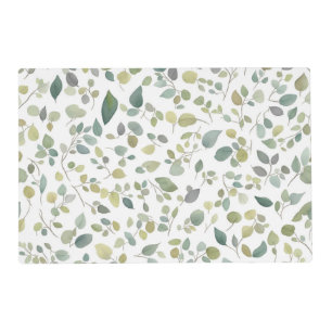 Watercolor Green Leaves Pattern Placemat