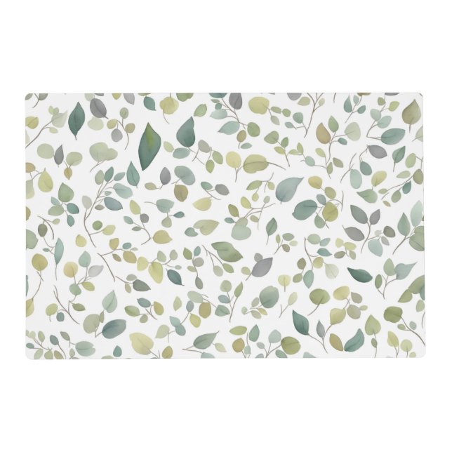 Watercolor Green Leaves Pattern Placemat (Front)