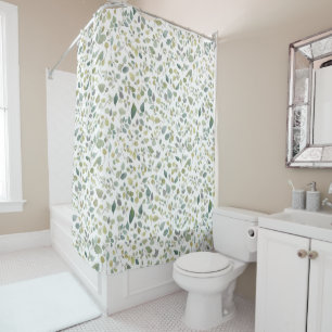 Watercolor Green Leaves Pattern Shower Curtain