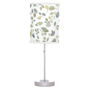 Watercolor Green Leaves Pattern Table Lamp by inspirationzstore at Zazzle