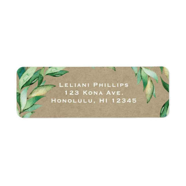 Watercolor Green Leaves Rustic Kraft Wedding Label (Front)