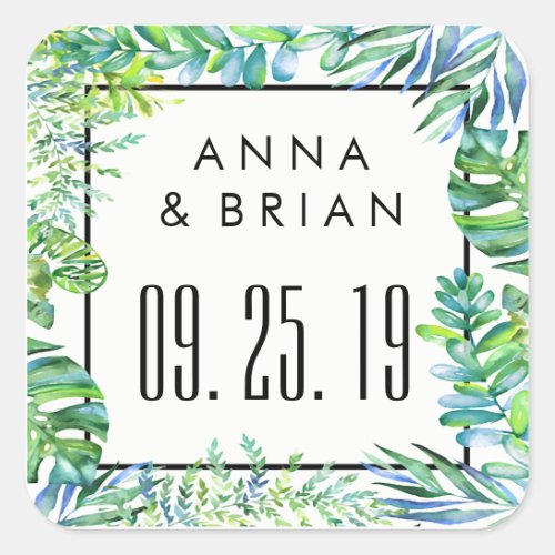 Watercolor Green Leaves Save The Date Seal