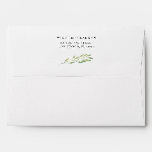 Watercolor green leaves wedding envelope