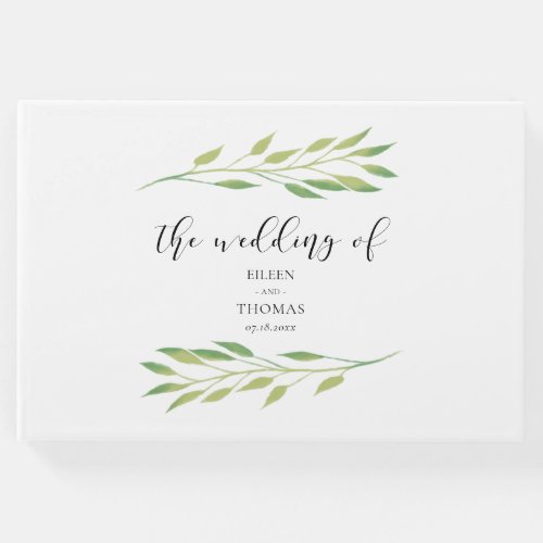 Watercolor green leaves wedding guest book