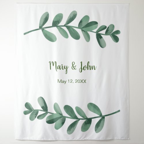 Watercolor Green Leaves Wedding Photo Backdrop