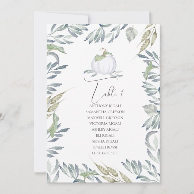 Watercolor Green Leaves Wedding Seating Table Plan Invitation (Front)