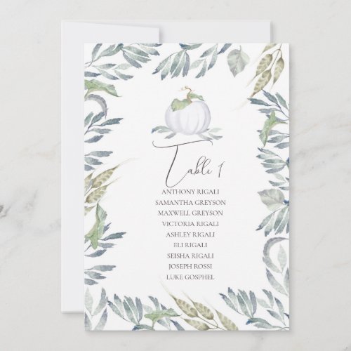 Watercolor Green Leaves Wedding Seating Table Plan Invitation