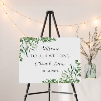 Watercolor Green Leaves Wedding Welcome Party Foam Board