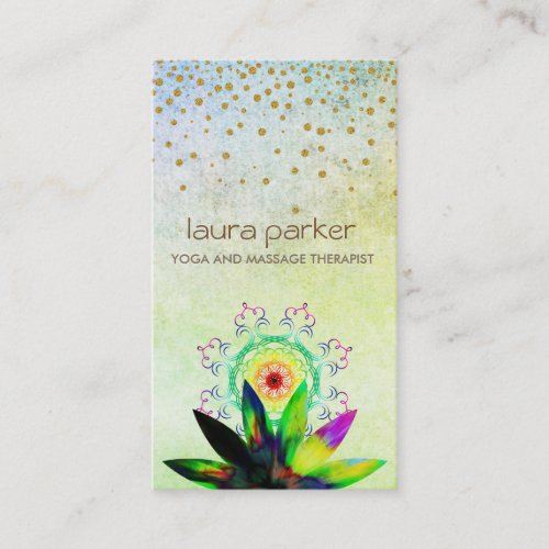 Watercolor Green Lotus Flower Logo Yoga Healing Business Card