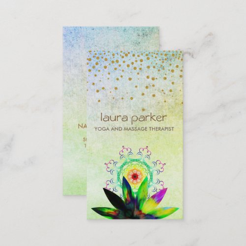 Watercolor Green Lotus Flower Logo Yoga Healing Business Card