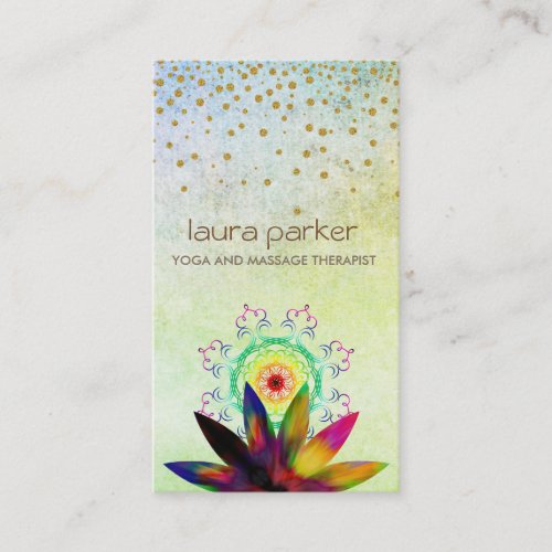 Watercolor Green Lotus Flower Logo Yoga Healing Business Card