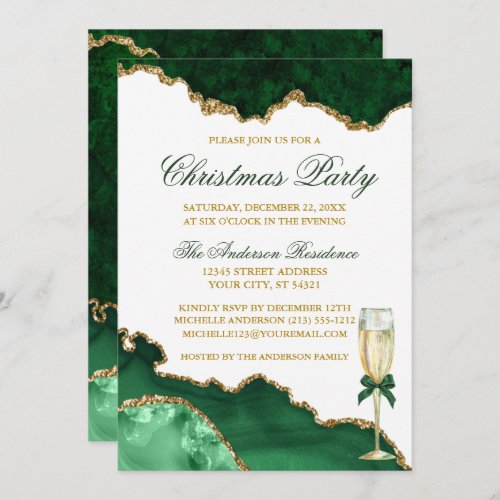 Watercolor Green Marble Gold Christmas Party Invitation