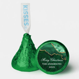 Watercolor Green Marble Gold Merry Christmas Hershey®'s Kisses®