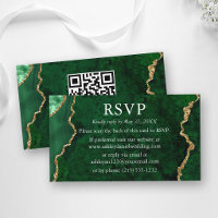 Watercolor Green Marble Wedding RSVP QR Back