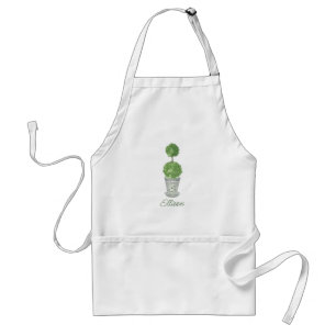 Watercolor Green Monogrammed Topiary Adult Apron