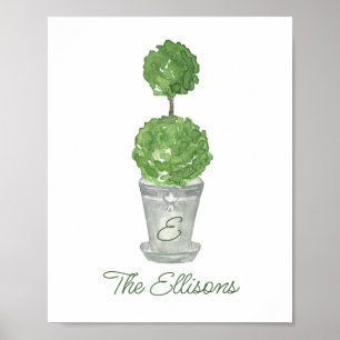Watercolor Green Monogrammed Topiary Poster