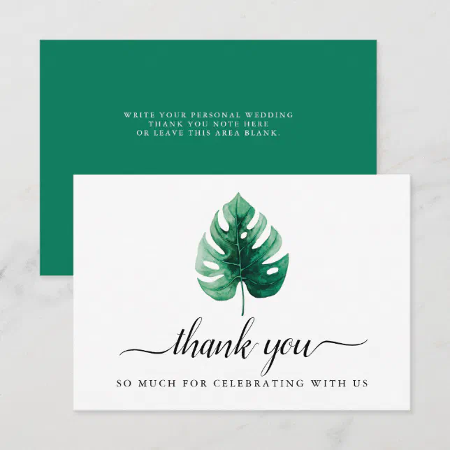 Watercolor Green Monstera Leaf Thank You Card | Zazzle