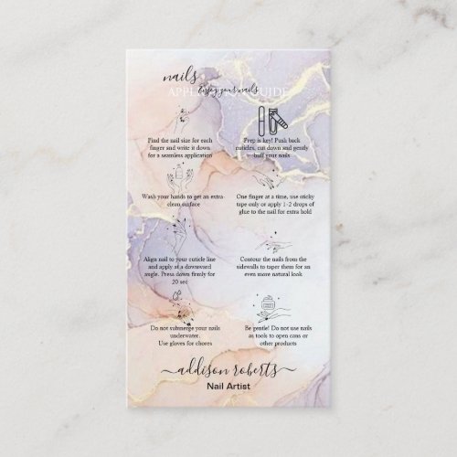 Watercolor green Nails Application Guide Business Card