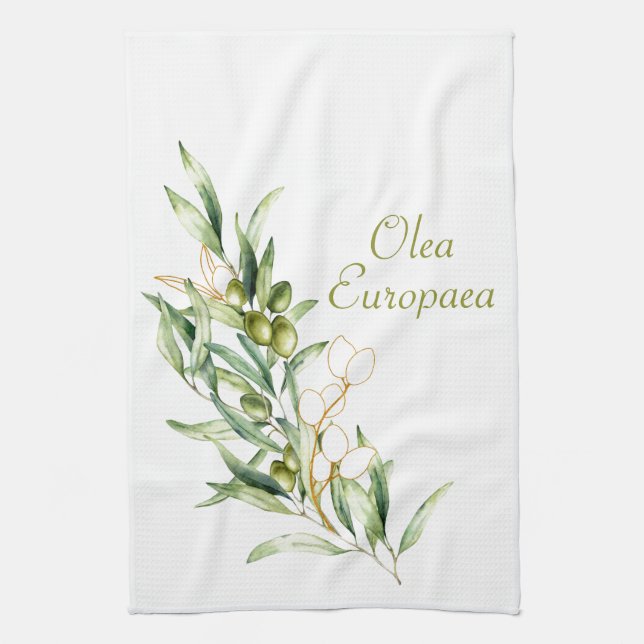 Watercolor Green Olive Branch Kitchen Towel (Vertical)