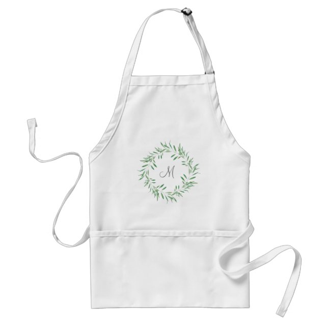 Watercolor Green Olive Wreath Adult Apron (Front)