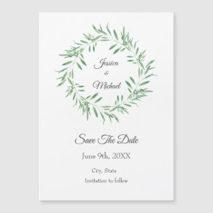 Watercolor Green Olive Wreath Save The Date Magnetic Invitation