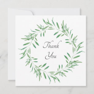 Watercolor Green Olive Wreath Thank You Card