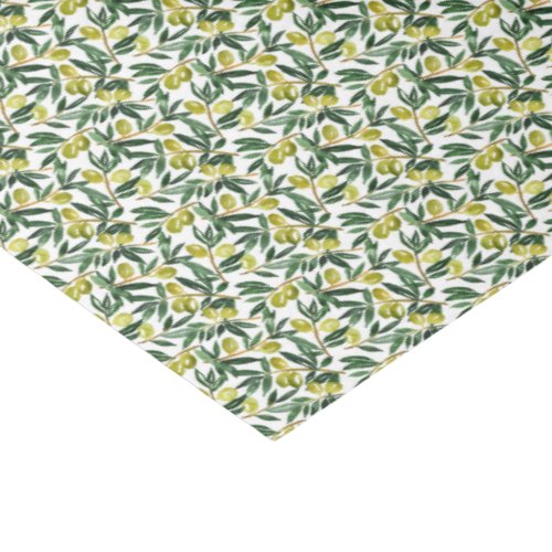 Watercolor Green Olives and Branches Pattern Tissue Paper