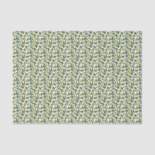 Watercolor Green Olives and Branches Pattern Tissue Paper (Front)