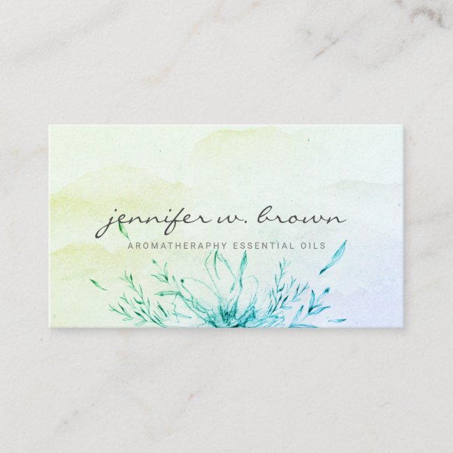 Watercolor Green Ombre Floral Feminine Simple Business Card