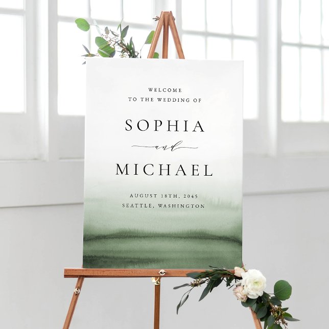 Watercolor Green Ombre Modern Wedding Welcome Poster (Creator Uploaded)